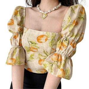 Urban Outfitters Chelsea Square Neck Puff Sleeve Crop Top Size Medium